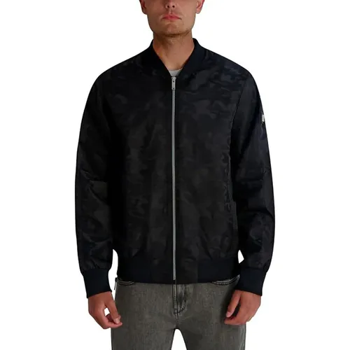 Áo Khoác Nam Karl Lagerfeld Camo Bomber Jacket With Rib Knit Trim Men's Jacket Black C0391 Màu Đen Size S