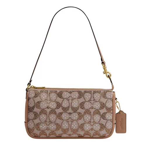 Túi Đeo Vai Nữ Coach Plaza Bag In Crystal Signature Jacquard CFG63 Màu Nâu Be