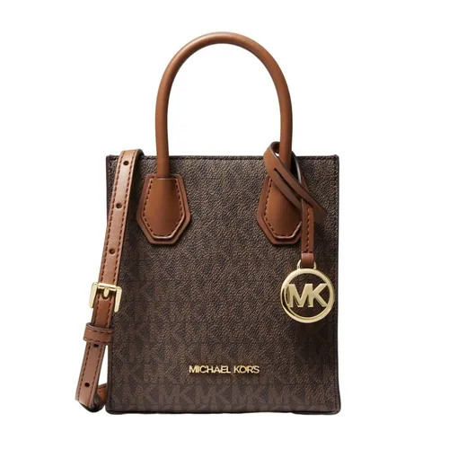 Túi Xách Tay Michael Kors MK Mercer Extra-Small Logo and Leather Crossbody Bag Màu Nâu Xám