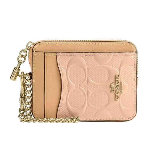Ví Nữ Coach Zip Card Case In Signature Leather With Charm CFI29 Màu Hồng Cam