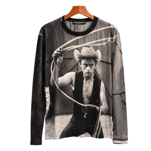 Áo Thun Dài Tay Nam Dolce & Gabbana Long-Sleeve Cowboy G8FP1T FP7M7 HJ163 Màu Đen Size 46