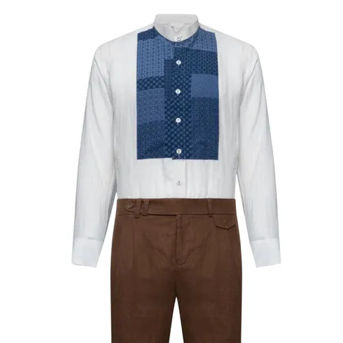 Áo Sơ Mi Nam F2 Fashion & Freedom Linen SMM220-TPXD-S-0224 Màu Trắng Phối Xanh Size S