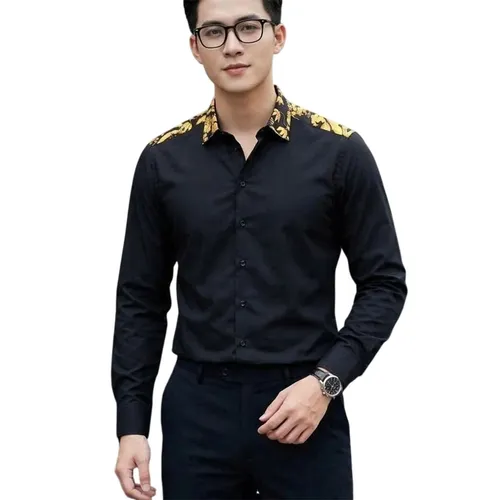 Áo Sơ Mi Nam Versace Jeans Couture Cotton Shirt Black Màu Đen Họa Tiết Size 38