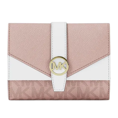 Ví Nữ Michael Kors MK Greenwich Medium Signature Logo Trifold Wallet 35R6GGRE6B Màu Hồng Trắng