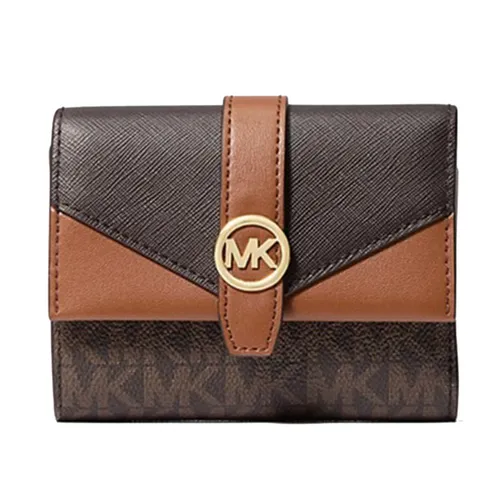Ví Nữ Michael Kors MK Greenwich Medium Signature Logo Trifold Wallet 35R6GGRE6B Màu Nâu Đen