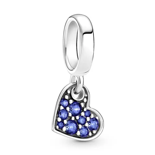 Hạt Vòng Charm Pandora Stellar Blue Pavé Tilted Heart Dangle Charm 799404C01 Màu Bạc