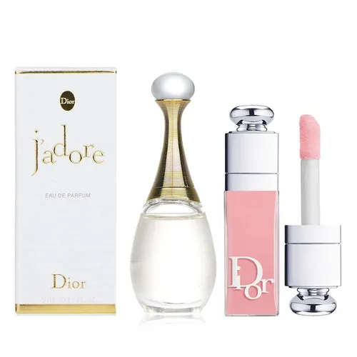 Set Nước Hoa Nữ + Son Dior (J'adore EDP 5ml + Dior Addict Lip Maximizer 001 Pink Mini + Túi)