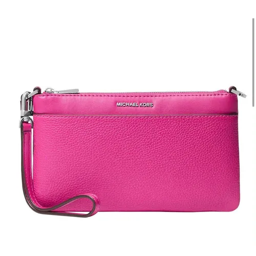 Túi Đeo Vai Nữ Michael Kors MK Jet Set Medium Pebbled Leather Convertible Wristlet 32F5SJ6F6L Màu Hồng