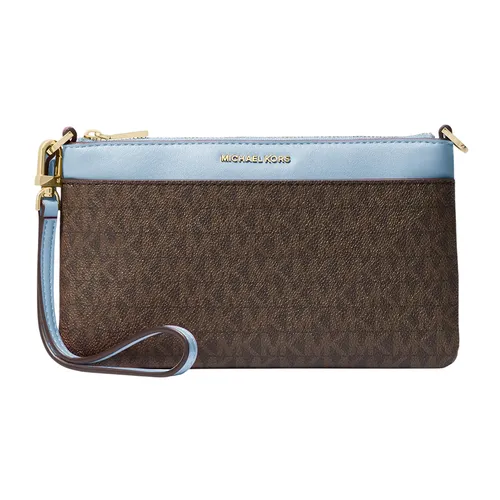 Túi Đeo Vai Nữ Michael Kors MK Jet Set Medium Signature Logo Wristlet 32S6GJ6F6B Màu Xanh - Nâu