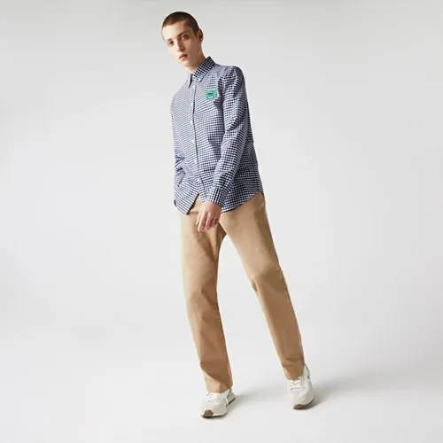 Áo Sơ Mi Dài Tay Nam Lacoste Premium Oxford Gingham Check Button Shirt CH4896 - 6LN Màu Xanh/Trắng Size 38