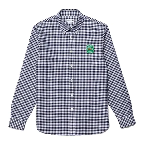 Áo Sơ Mi Dài Tay Nam Lacoste Premium Oxford Gingham Check Button Shirt CH4896 - 6LN Màu Xanh/Trắng Size 38