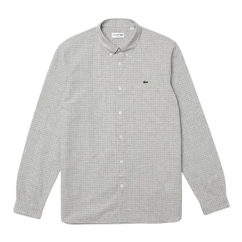 Áo Sơ Mi Dài Tay Nam Lacoste Men's Slim Fit Checkered Cotton And Linen Shirt CH7643 - GA3 Màu Xám Size 42
