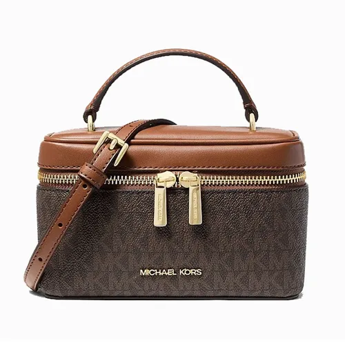 Túi Xách Tay Nữ Michael Kors MK 35F6GVFC5B Vivi Small Signature Logo Vanity Crossbody Bag Màu Nâu Đen