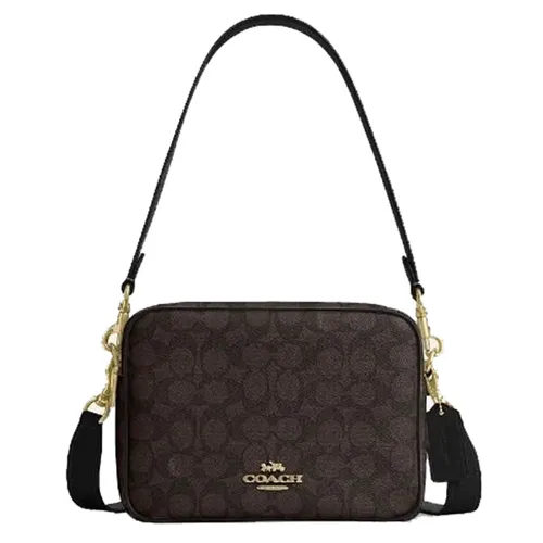 Túi Đeo Chéo Nữ Coach Carey Crossbody Bag In Signature Canvas CEK66 Màu Nâu Đen
