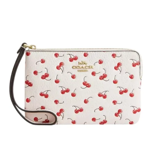 Ví Nữ Coach Corner Zip Wristlet With Cherry Print CEX82 Màu Trắng/Đỏ
