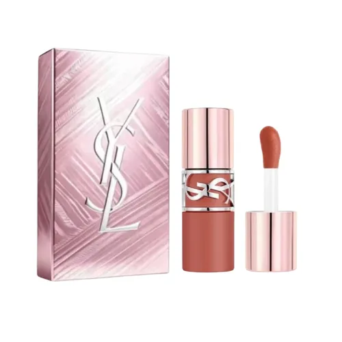 Set Son Kem YSL Lovenude Stain 520 Cinnamon Kiss Màu Đỏ Cam + Hộp Quà YSL