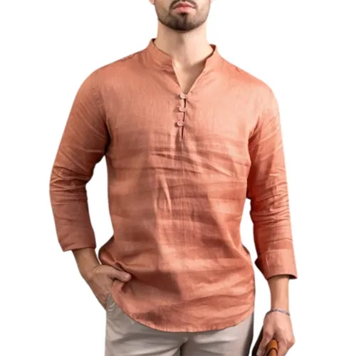 Áo Sơ Mi Nam F2 Fashion & Freedom Men's Orange Linen Shirt SMM211-CD-S-0622 Màu Cam Size S