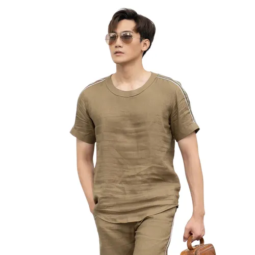 Áo Thun Nam F2 Fashion & Freedom Men's Linen Shirt SMMN019-MOSS HAND-MIXED CT-S-0822 Màu Xanh Rêu Đậm Size S