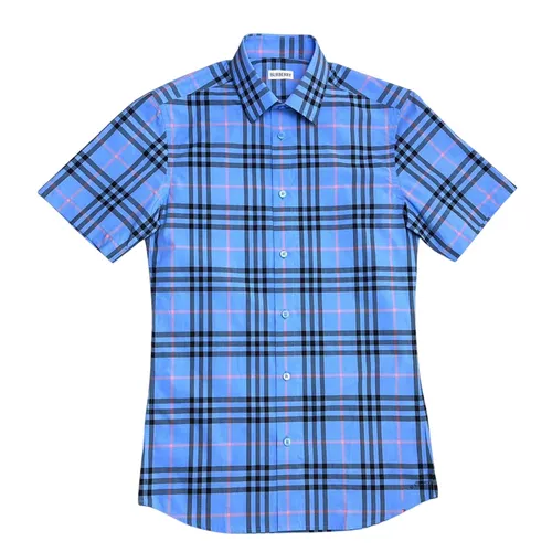 Áo Sơ Mi Cộc Tay Nam Burberry Cotton Ip Check Shirt Màu Xanh Blue Size M