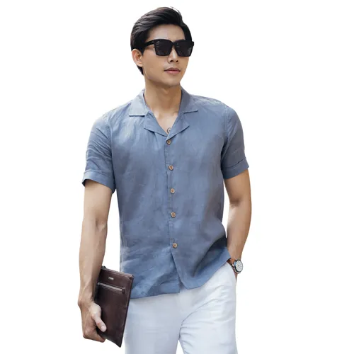 Áo Sơ Mi Linen Nam F2 Fashion & Freedom SMMN012-S-XX- 0621 Màu Xanh Xám Size S