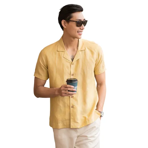 Áo Sơ Mi Linen Nam F2 Fashion & Freedom New Breeze SMMN012-S-VN- 1221 Màu Vàng Nhạt Size S