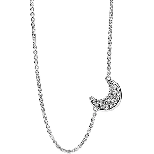 Dây Chuyền Pandora Shiny Crescent Moon Necklace with Pendant 392785C01 Màu Bạc