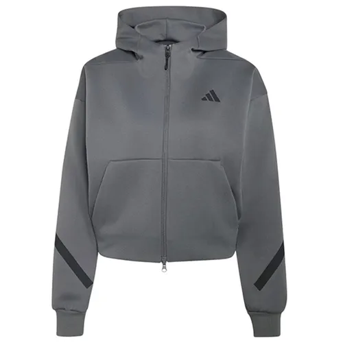 Áo Khoác Nỉ Nữ Adidas Z.N.E. Cropped Sweater With A Full-Length Zipper KF6394 Màu Xám Đậm Size 2XS