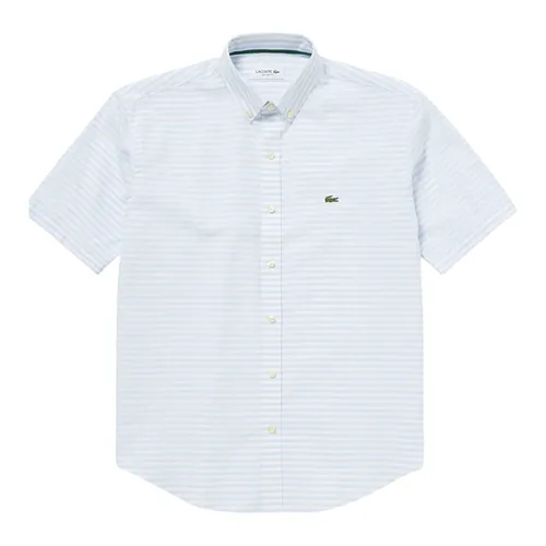 Áo Sơ Mi Cộc Tay Nam Lacoste Cotton-Linen Striped Shirt CH4726 - HBP Màu Xanh Nhạt Size 38