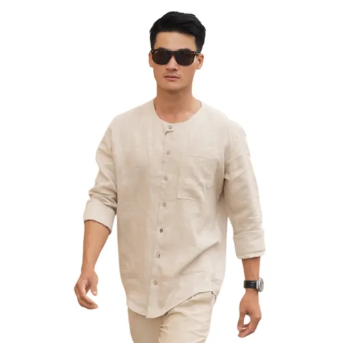 Áo Sơ Mi Linen Nam F2 Fashion & Freedom New Spirit SMM210-K-L-1221 Màu Kem Size L