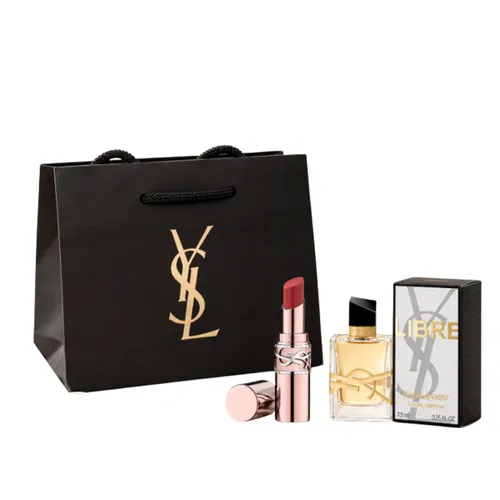 Set Yves Saint Laurent YSL 3 Món (Son Dưỡng YSL Loveshine Candy Glow Balm 5B Nude Crush Đỏ Nâu + Nước Hoa Libre EDP 7.5ml + Túi)