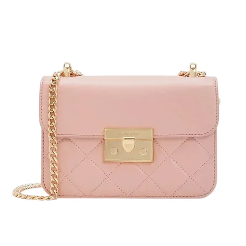 Túi Đeo Chéo Nữ Charles & Keith CNK Alva Quilted Chain-Handle Bag CK2-8070136 Light Pink Màu Hồng
