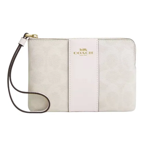 Ví Nữ Coach Corner Zip Wristlet In Signature Canvas With Stripe CW854 Màu Trắng Kem