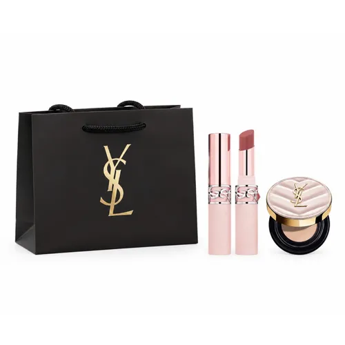 Set Son YSL 04 Red-Handed Màu Đỏ Hồng Đất + Phấn Nước Cushion Tone 10 + Túi YSL