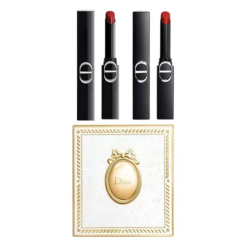 Set Son Dior Rouge Dior On Stage Shine 550 Red Shock Đỏ Berry + Matte 460 Red On Stage Đỏ Cam Đất + Hộp Quà Dior