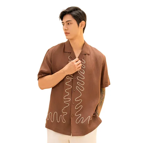 Áo Sơ Mi Nam F2 Fashion & Freedom Linen SMMN012-NAU THEU-S-0924 Màu Nâu Size S