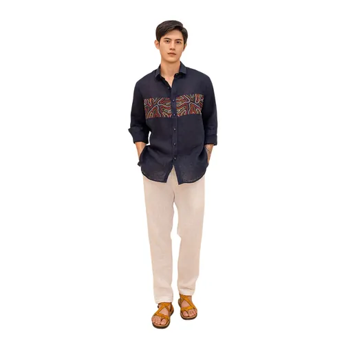 Áo Sơ Mi Nam F2 Fashion & Freedom Linen SMM136-XANH DEN THEU-XL-0924 Màu Xanh Đen Size XL