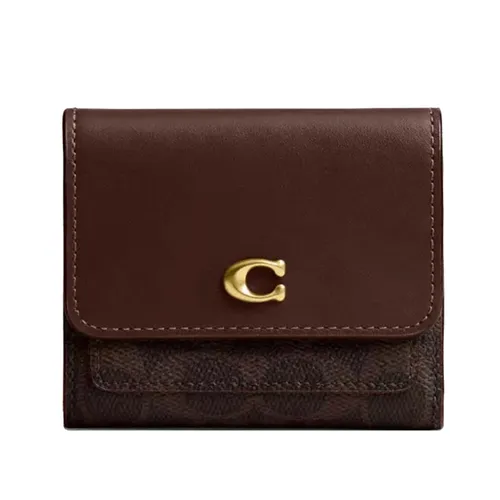 Ví Nữ Coach Mila Small Flap Wallet In Signature Canvas CAT56 Màu Nâu Đậm