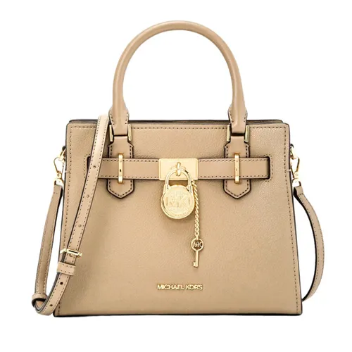 Túi Xách Nữ Michael Kors MK Hamilton Small Logo Signature Satchel Bag Camel 35H3GHMC0L Màu Be
