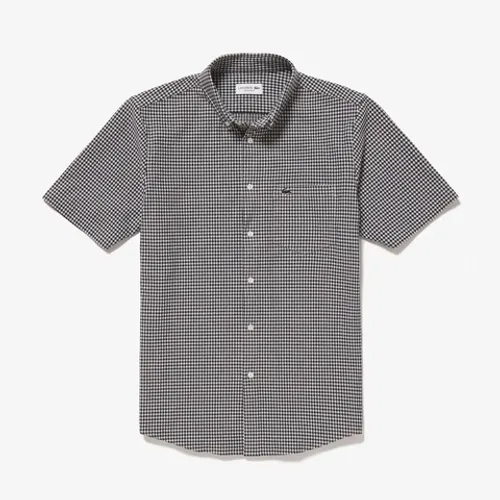 Áo Sơ Mi Nam Lacoste Coolmax Blend Jacquard Short Sleeve Check Shirt CH720 - 031 Màu Đen Size 38
