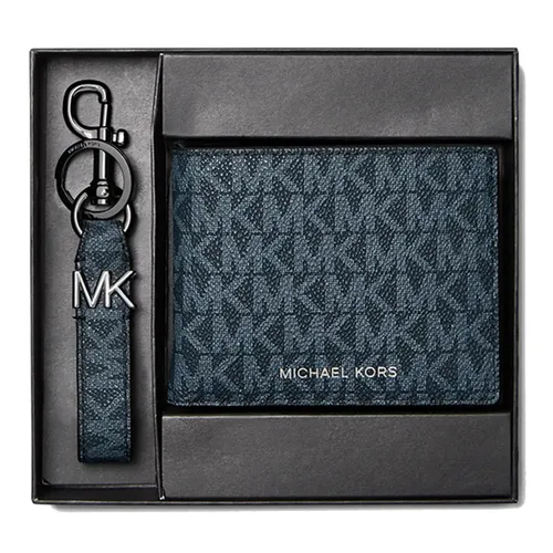 Set Ví Nam + Móc Khoá Michael Kors MK 36T4LGFF1B Logo Wallet And Key Chain Màu Xanh Navy