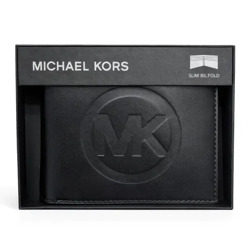 Ví Nam Michael Kors MK Men Black Slim Billfold Leather Card Black Wallet Màu Đen