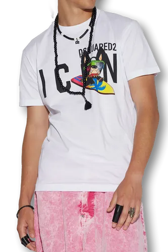 Áo Phông Nam DSquared2 Icon S79GC0064 Màu Trắng Họa Tiết