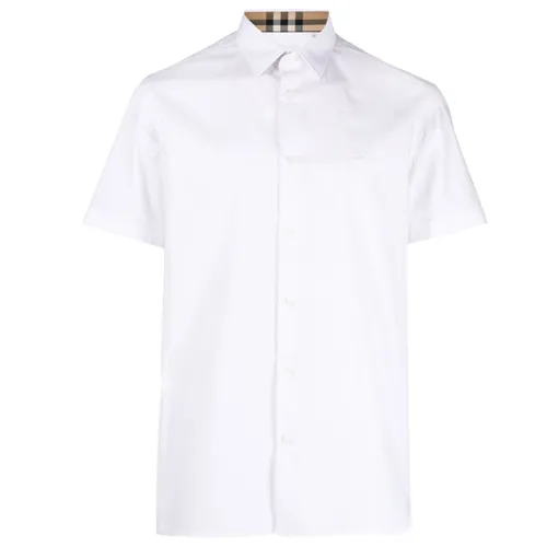 Áo Sơ Mi Cộc Tay Nam Burberry Slim Fit Stretch Cotton Shirt 8079594 Màu Trắng Size XS
