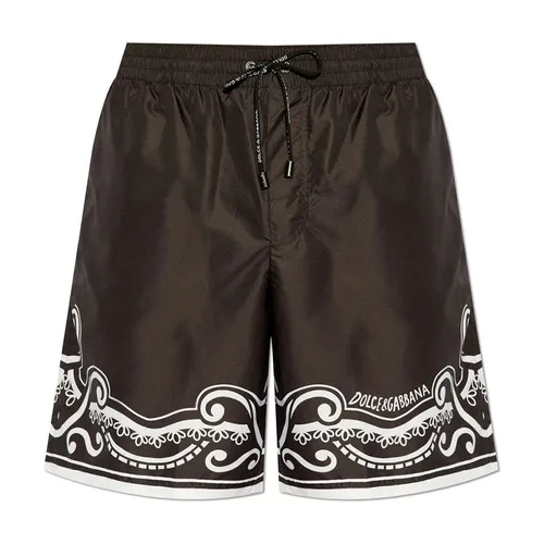 Quần Short Nam Dolce & Gabbana D&G Bandanna Printed Mid-Length Swim Trunks M4A13TFIM5K Màu Nâu Đen Size XS