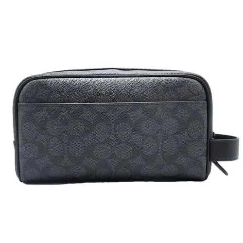 Túi Cầm Tay Nam Coach Small Travel Kit In Signature Canvas CAR15 Màu Đen Xám