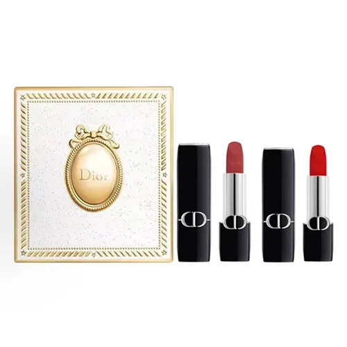 Set Son Lì Dior Rouge Dior Couture Velvet Lipstick Finish 999 + 720 Icone (Kèm Hộp Quà)