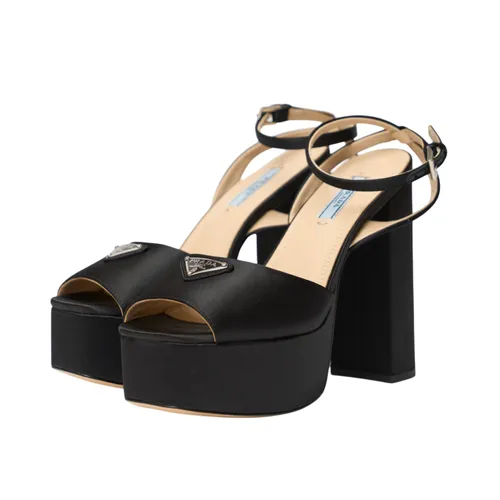 Giày Cao Gót Nữ Prada Black High-heeled Satin Platform Sandals Màu Đen Size 37
