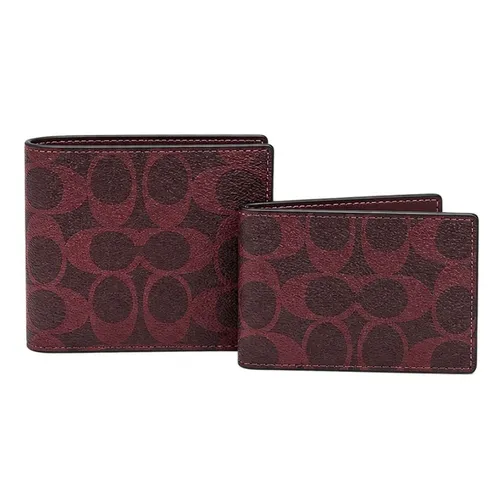 Ví Nam Coach 3-In-1 Wallet In Signature Canvas CW380 Black Currant Màu Đỏ Nâu Trầm – Coach