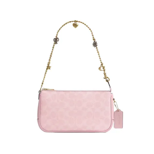 Túi Đeo Vai Nữ Coach Box Program Coated Canvas Signature Plaza Bag with Charm Chain CFT40 Màu Hồng Nhạt