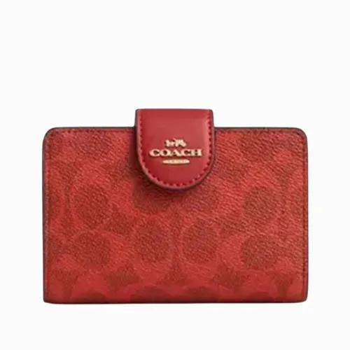 Ví Nữ Coach Medium Corner Zip Wallet In Signature Canvas CW786 Màu Đỏ